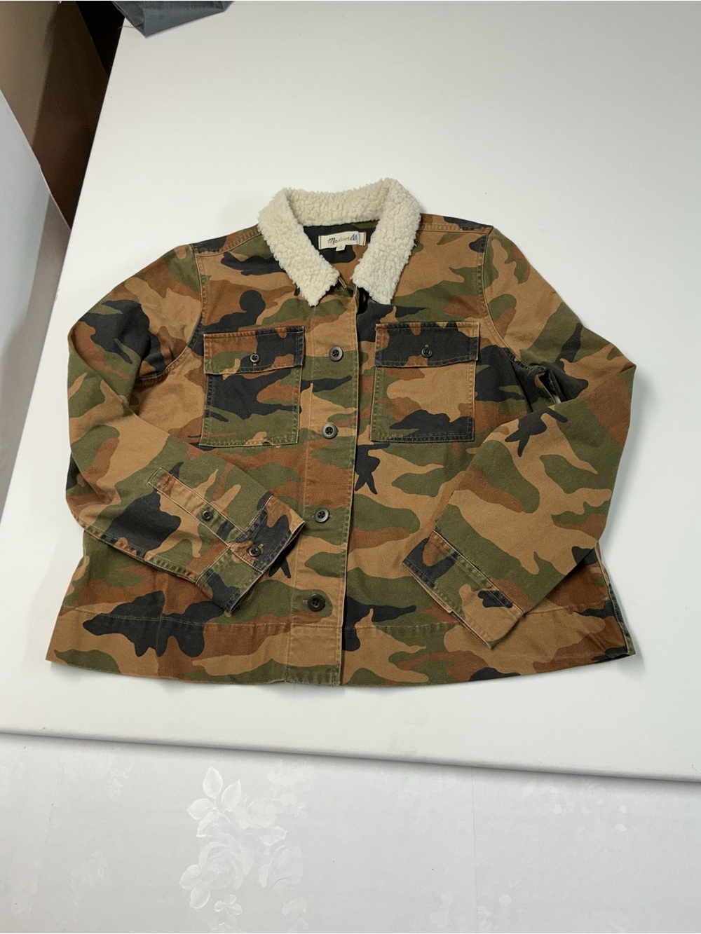 Madewell Kids Camouflage Jean Jacket with Sherpa Collar - Green, Brown, Black